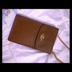 Coach Phone Crossbody Lace Saddle Gold Chain Bag